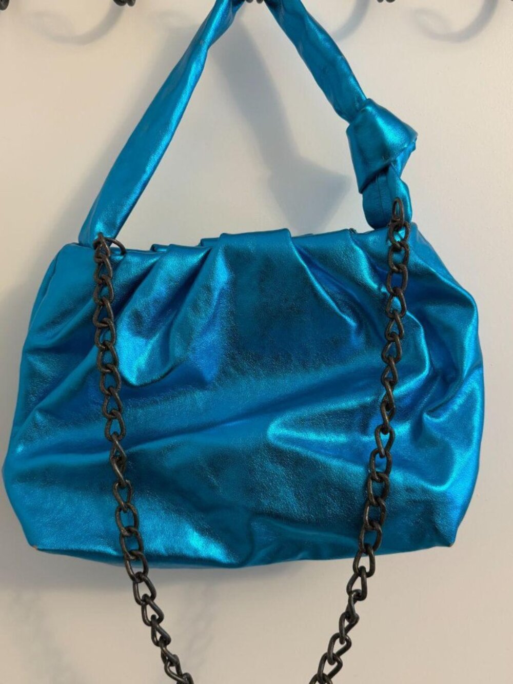 Free People Viva La Vegan Metallic Blue Clutch